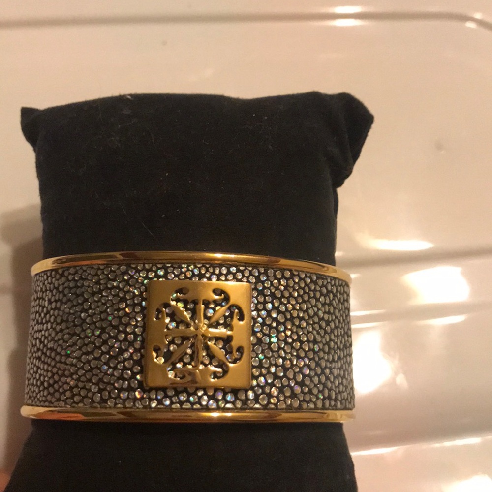 Wide gold and iridescent bangle